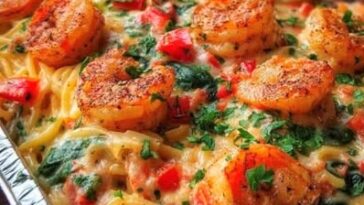 Creamy Cajun Shrimp Pasta Bake