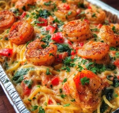 Creamy Cajun Shrimp Pasta Bake